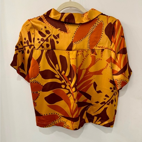 House Of Harlow Satin Button Down ShortSleeve Tropical Boho Retro Top Blouse- XS - Picture 2 of 8